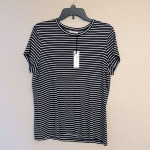 Women’s navy and white striped top, size large new with tags.